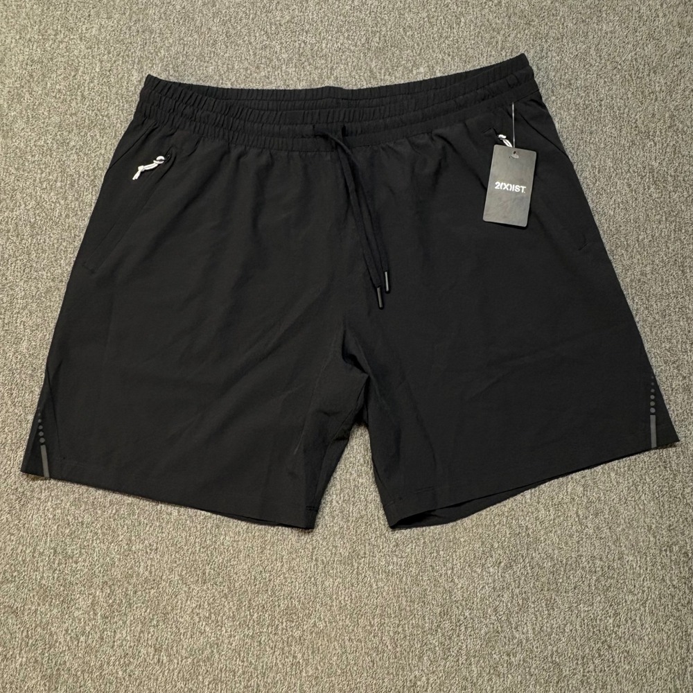 2(X)IST Mens Active Shorts Black XL Drawstring Zipper Pockets Reflective NWT